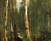 托马斯 希尔 : Artist at His Easel in the Woods